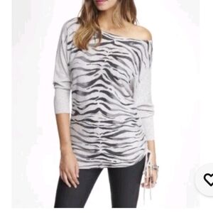 Express Womens Tiger Stripe Side Ruched Tunic Blouse Y2k Early 2000's Fashion M